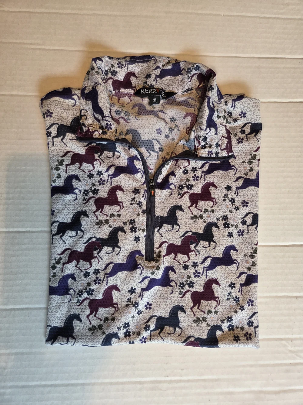 Kerrits Kids' Horse Print Half-Zip Short Sleve Top Size XL